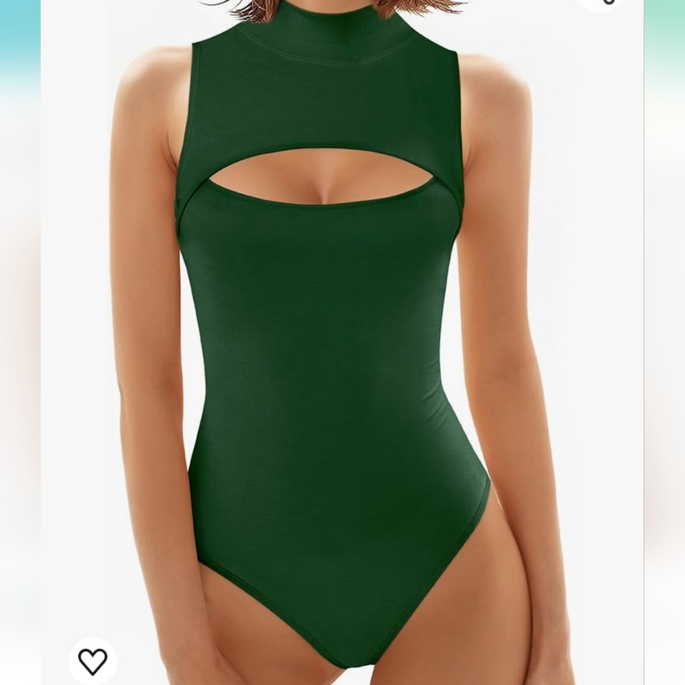 Turtleneck Sexy Cutout Front Sleeveless Tank Top Bodysuit
